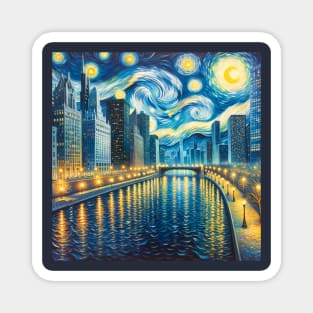 Chicago Riverwalk Starry Night - Beautiful Iconic Places Magnet