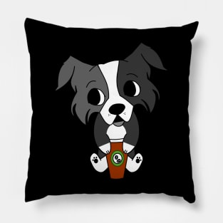 Border Collie herding puppy drinking a cup of americano coffee Pillow