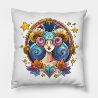 Zodiac Sign Aries Art Deco Watercolour Pillow