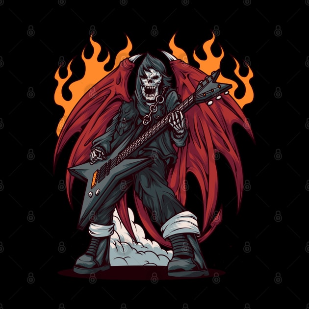 Heavy Metal Guitar Player | Red Winged Skull Fire & Smoke by JakesRWild