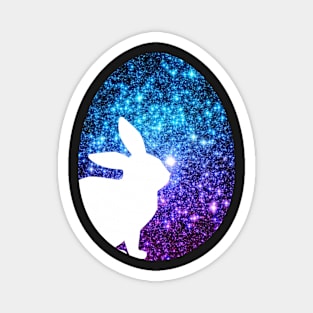 Easter Bunny Silhouette in Teal Purple Ombre Faux Glitter Easter Egg Magnet