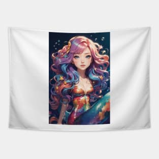 Anime Style Cute Little Mermaid in Purple Tones Tapestry