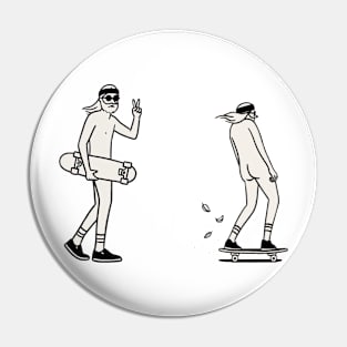 Hipster Skateboarder 2 X Hipster Skateboarder love - Digital Drawing - B&W Pin