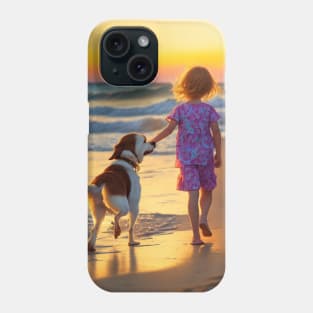 child picking flowers with a dog. Phone Case