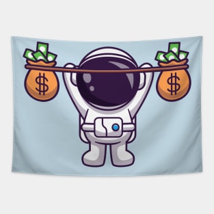 Cute Astronaut Lifting Money Bag Cartoon Tapestry