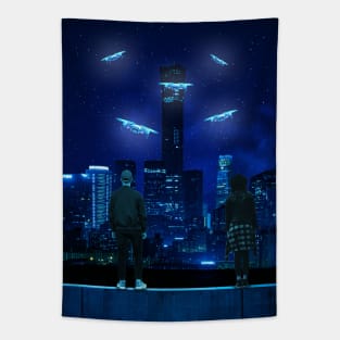 Drones Flying at Night Tapestry