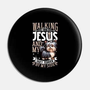 Jesus and dog - Australian Silky Terrier Pin