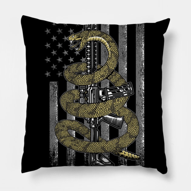 Snake Wrapped Around AR-15 Rifle Gun 2nd Amendment Pillow by JOISDRAW ART