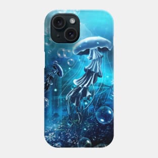 Wonderful jellyfish in the deep ocean Phone Case