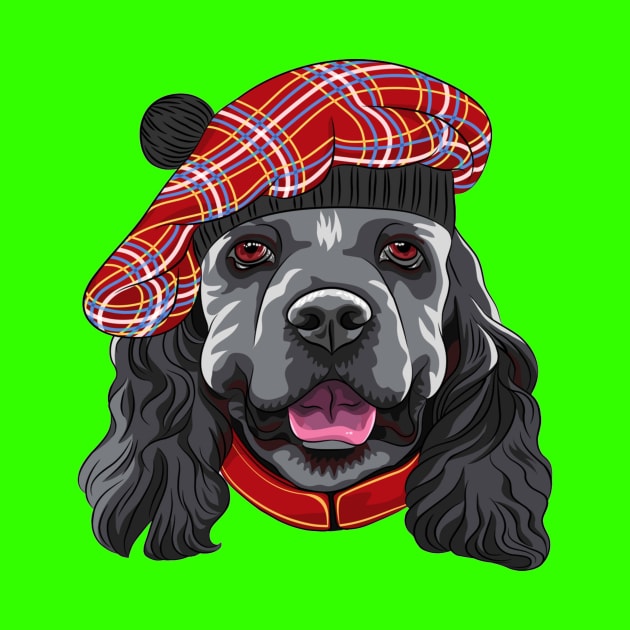 Funny smiling dog American Cocker Spaniel in red Scottish Tam by amramna