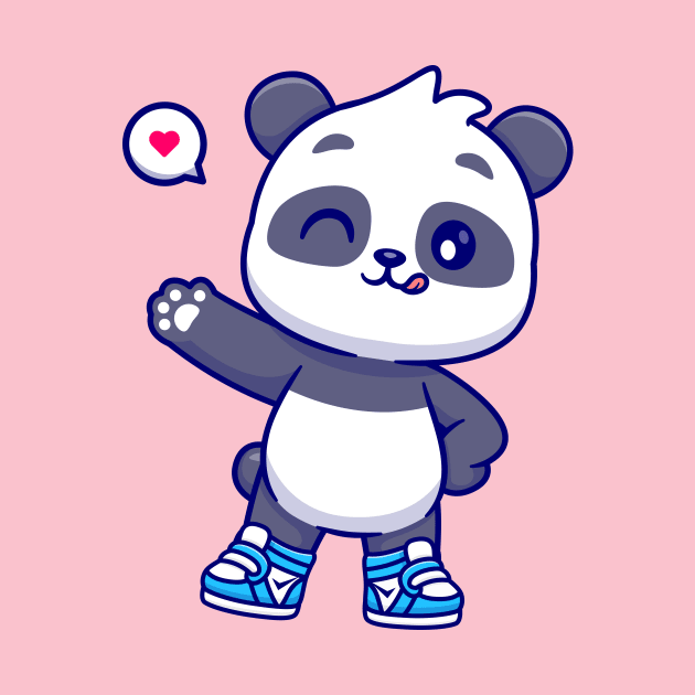 Cute Panda Wearing Shoes And Waving Hand Cartoon by Catalyst Labs