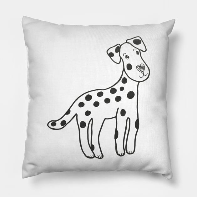 Dalmation dog with heart nose Pillow by Puddle Lane Art