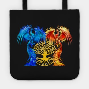 Fantasy Fire And Ice Phoenix Gold Tree Of Life Tote