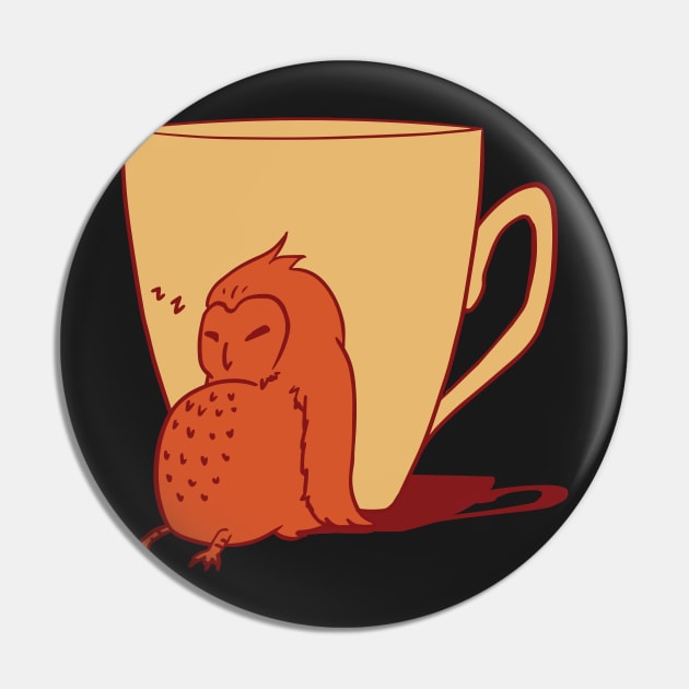 Sleepy Owl and Cup Orange Pin by AuroraCelestine