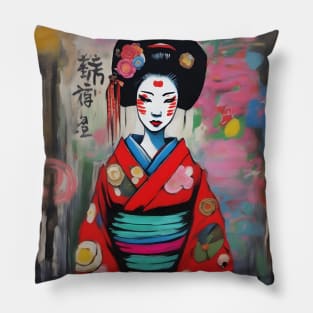 Japanese geisha with flowers Pillow