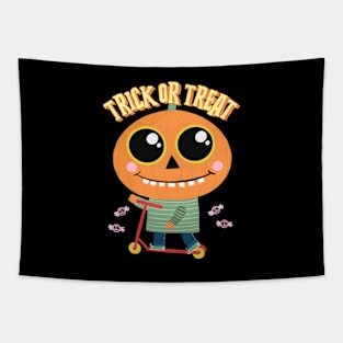 Halloween Cute Pumpkin Kid on Scooter Tapestry