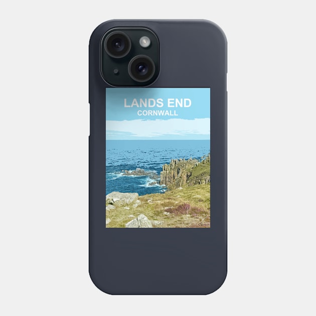 Lands End Cornwall. Cornish gift. Travel poster Phone Case by BarbaraGlebska