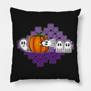 Funny Halloween Pumpkin Eating Ghost, retro gamers Pillow