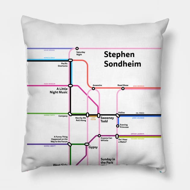 Stephen Sondheim Metro Subway Line - Vertical Pillow by RetroFitted