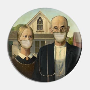 Famous Painting Americana Masked Farmer and Wife Pin