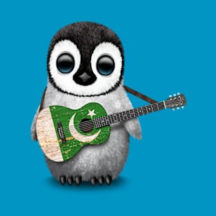 Baby Penguin Playing Pakistani Flag Guitar T-Shirt