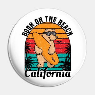 BORN ON THE BEACH California Sunset Retro Vintage Pin