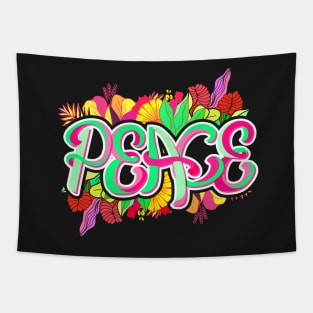 Flower peace quote colourful cute Tapestry