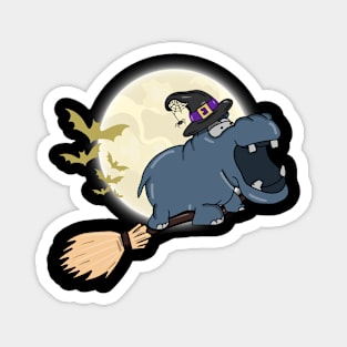 Hippo Ride Witch Shotgun Hippo Halloween Magnet