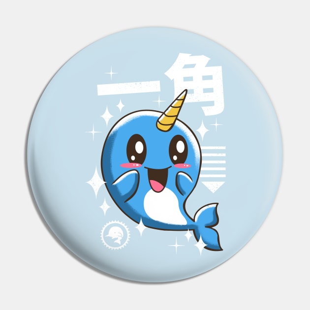 Kawaii Narwhal Pin by Vincent Trinidad Art