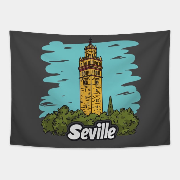 Seville Memories: Giralda Tower Reverie Tapestry by Visual Arts Oasis