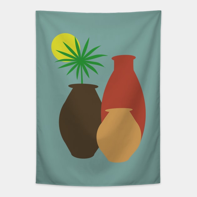 Boho Pots and Palm leaf Tapestry by Janremi