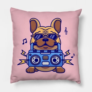 Cute Bulldog With Boombox Music Cartoon Pillow