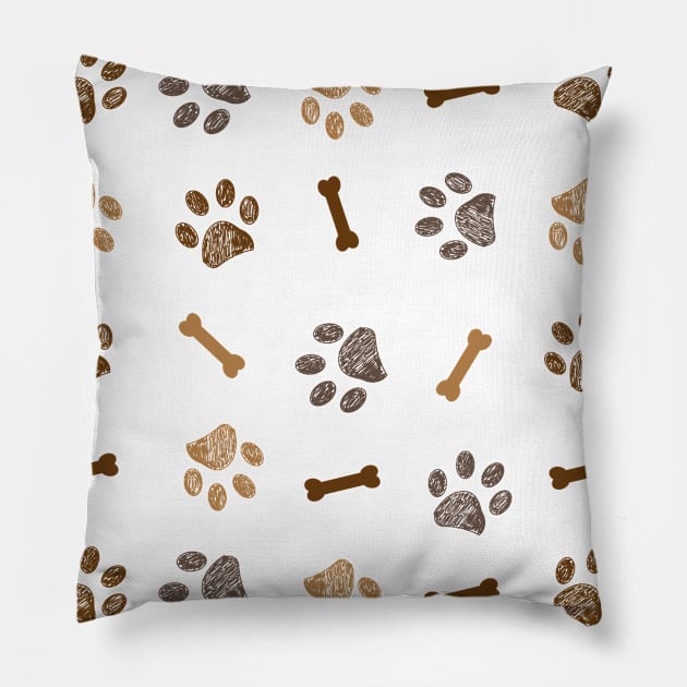 Brown doodle paw print and bone Pillow by GULSENGUNEL