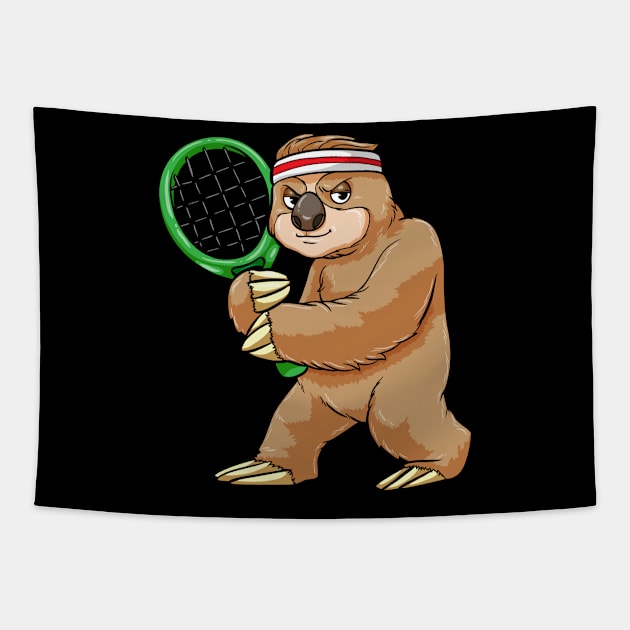 Sloth as Tennis player with Tennis racket Tapestry by Markus Schnabel