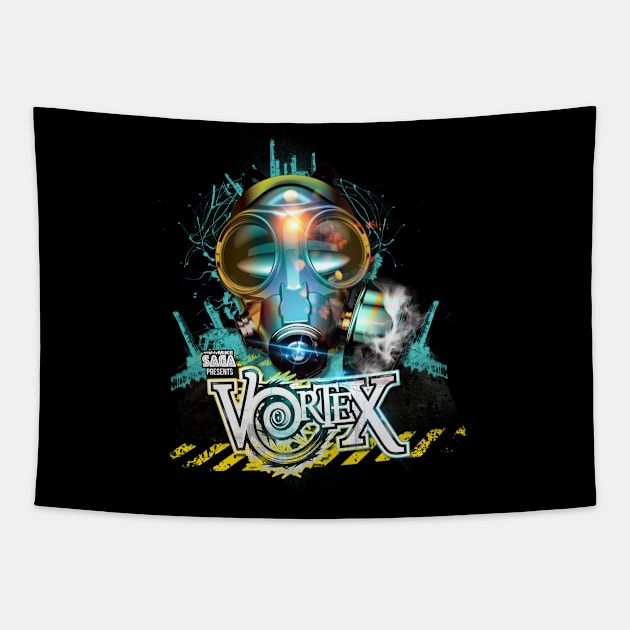 Vortex July Gas Mask Design Tapestry by Mighty Mike Saga