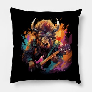 Bison Playing Guitar Pillow