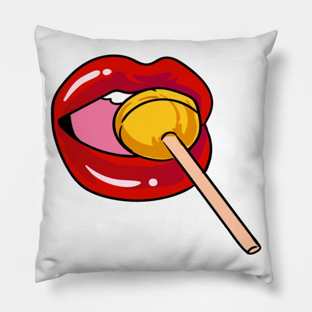 Funny Sexy women lips crunching lollipop Candy gift Pillow by Az_store 