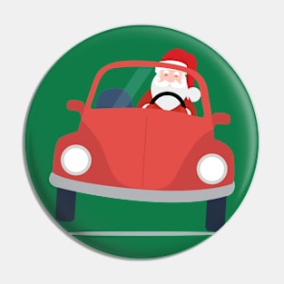 Santa Claus coming to you on his Car Sleigh this Christmas Pin