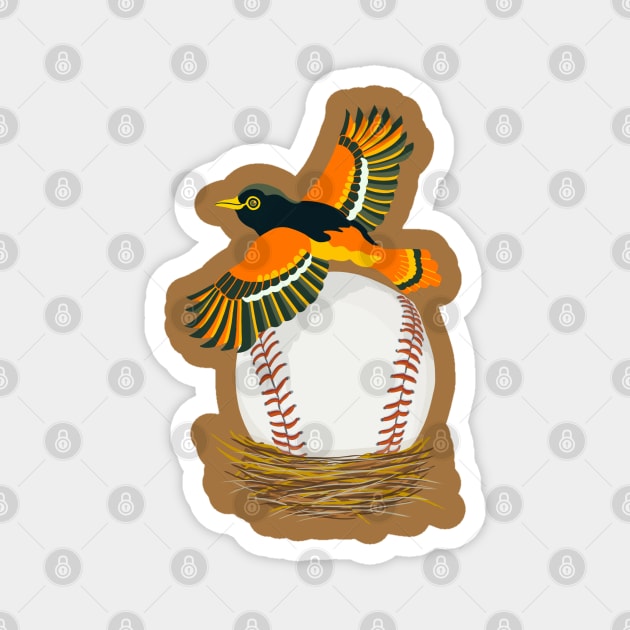 Play Ball! Oriole Baseball Egg in Nest Magnet by BullShirtCo