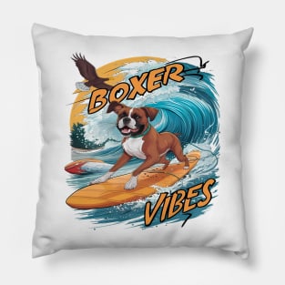 Majestic Boxer Surfer Conquering Waves Pillow