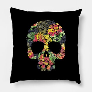 Tropical Multi Color Floral Skull Pillow