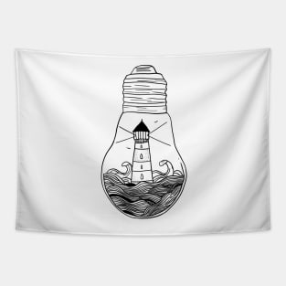 Lighthouse in a lightbulb creative handdrawn Gift Tapestry