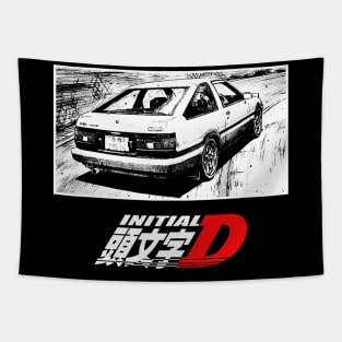 Black and White Manga Art Initial D v2 Tapestry