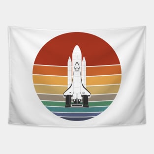 80s Retro Space Rocket On A Colorful Sun Tapestry