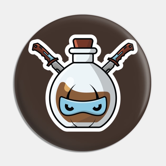 Potion Bottle with Ninja Cartoon Character Sticker vector illustration. Science object icon concept. Handsome ninja cartoon with Potion sticker vector design. Cartoon character drink design. Pin by AlviStudio