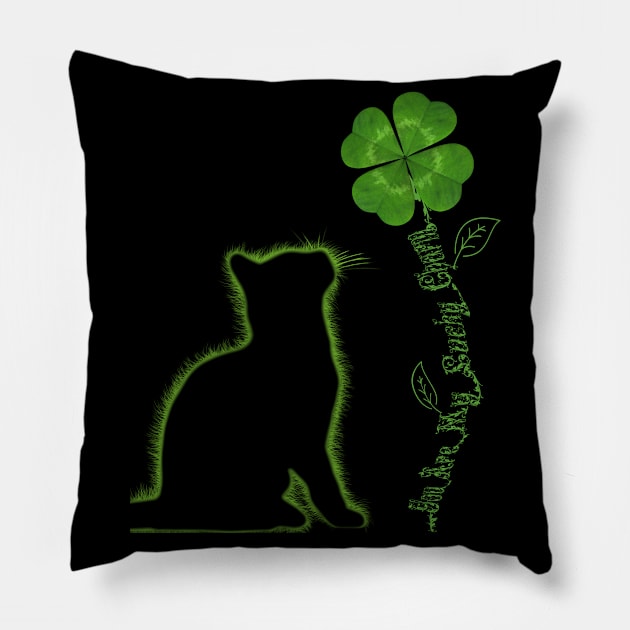 You Are My Lucky Charm - St. Patricks Day Cat - Glowing Kitten With Four Leaf Clover Pillow by Trade Theory