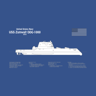 USS Zumwalt DDG-1000 Destroyer ship plans - ABDpng T-Shirt