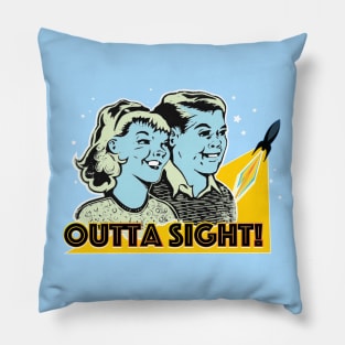 Outta Sight! Space Rocket Launch - Retro Comic Kids Pillow