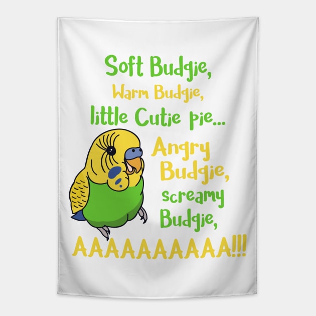 angry budgie, screamy budgie, AAAAAAAAAAAAAAA Tapestry by FandomizedRose