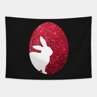 Easter Bunny Silhouette in Red Faux Glitter Easter Egg Tapestry